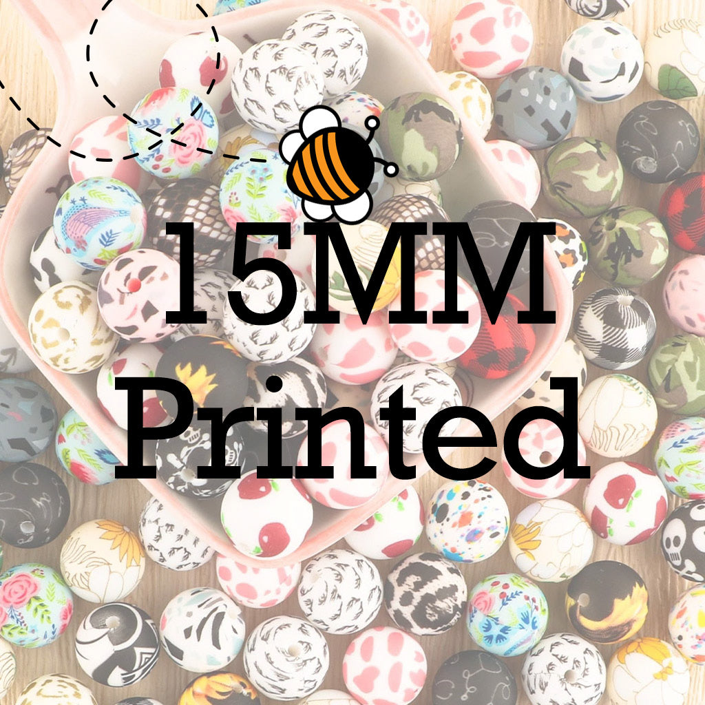 15mm Tennis Printed Silicone Beads