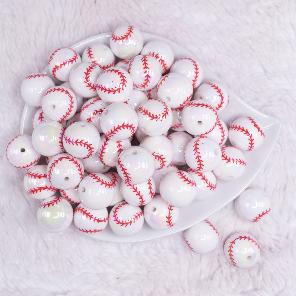 20mm Baseball print with AB Finish Bubblegum Beads