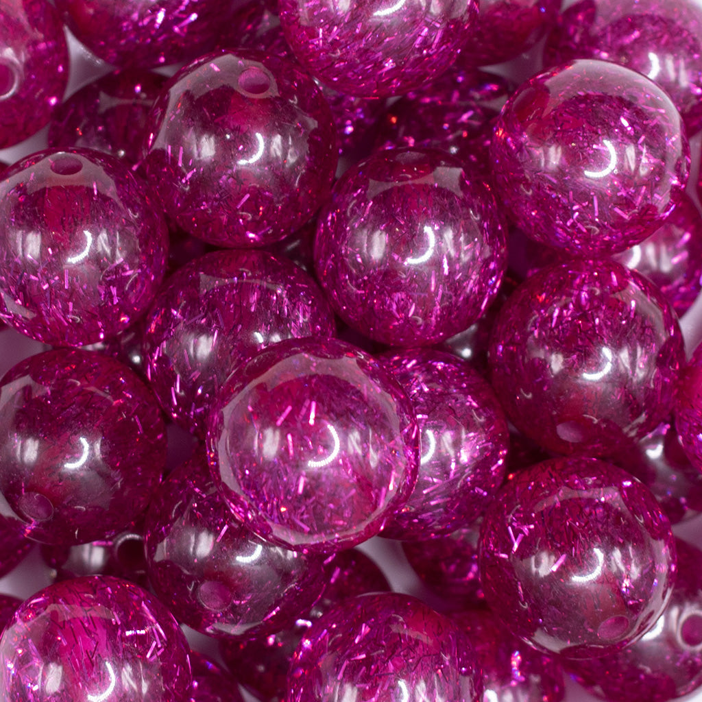 20mm Hot Pink Glitter Tinsel Bubblegum Beads The Bumblebead Company 