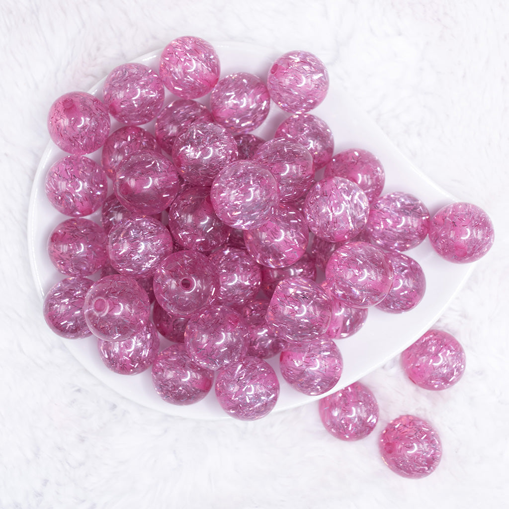 20mm Blue Glitter Tinsel Bubblegum Beads