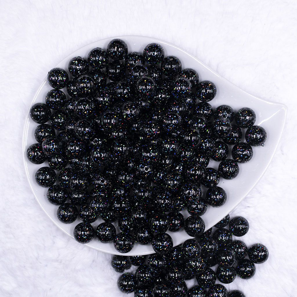 12mm Dark Blue with Glitter Faux Pearl Acrylic Bubblegum Beads - 20 Co