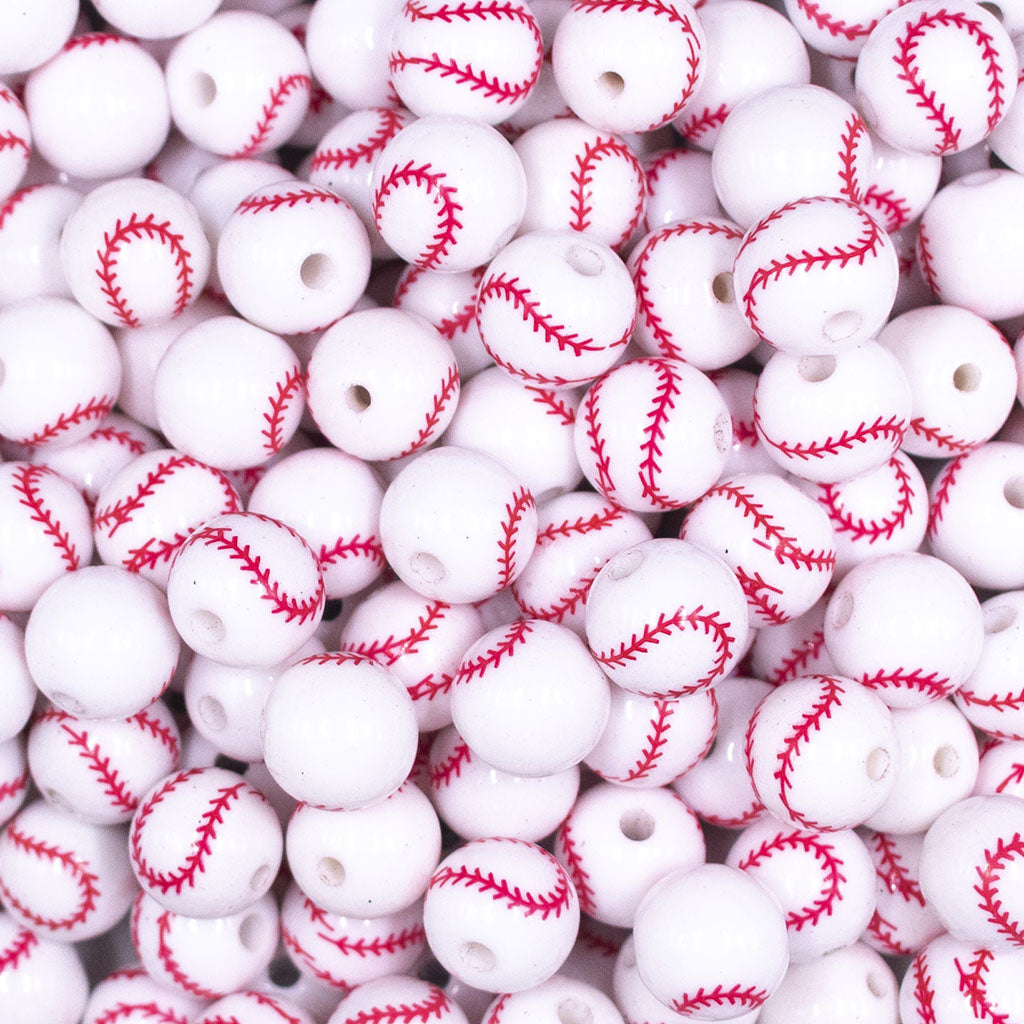 20mm Sports Baseball Print Chunky Acrylic Bubblegum Beads