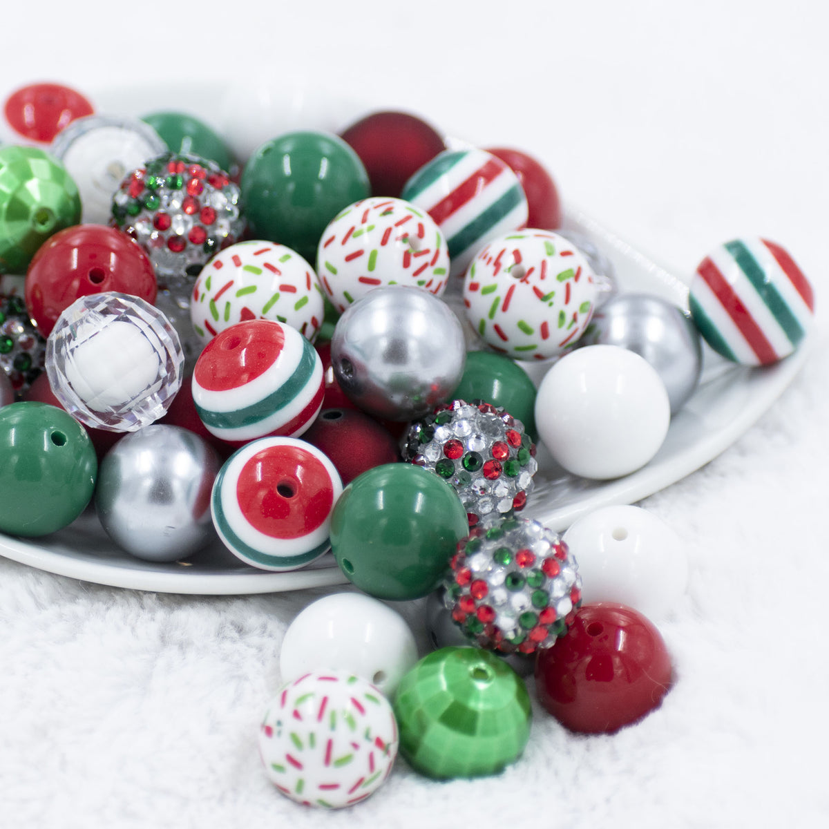 Focal Bead Mix, Christmas Silicone Shades Of Red, Green & White