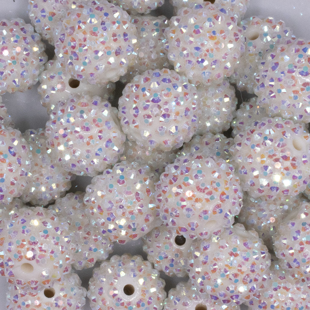 20mm Off White Rhinestone AB Acrylic Bubblegum Beads