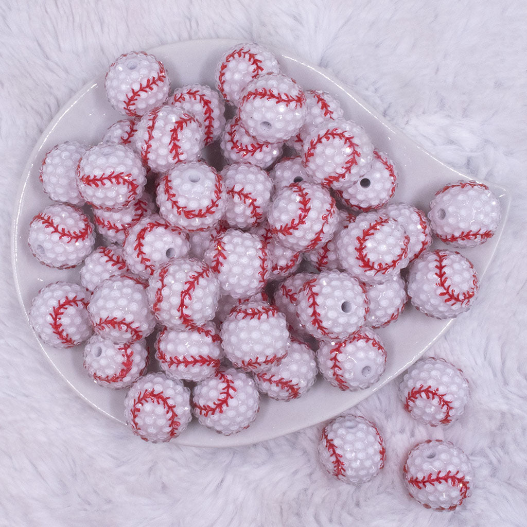 Lot 36 Plastic Baseball Beads White With Red Unused
