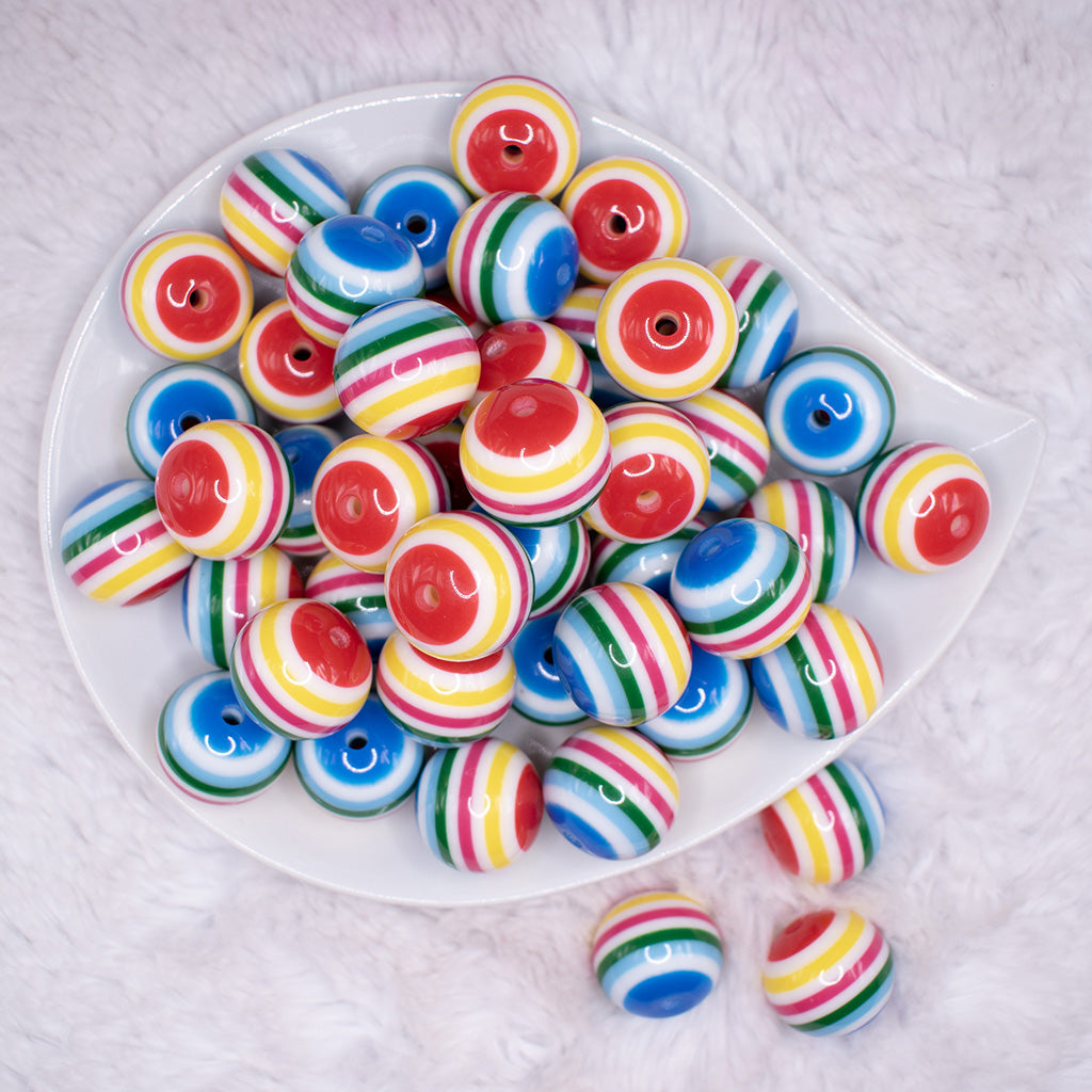 20mm Rainbow Stripes Bubblegum Beads