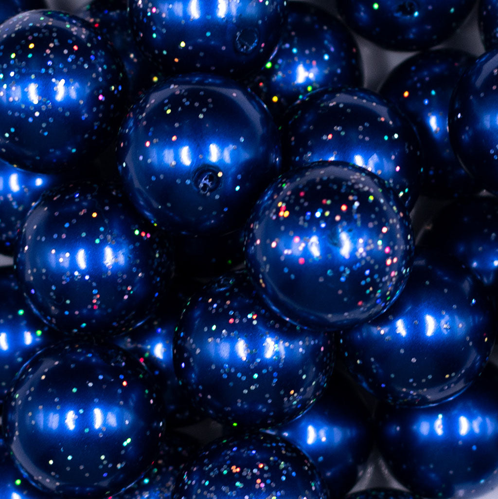 20mm Blue Glitter Tinsel Bubblegum Beads