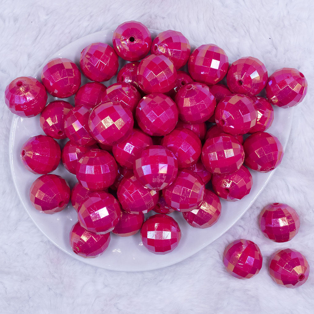 20mm Hot Pink Disco Faceted AB Bubblegum Beads