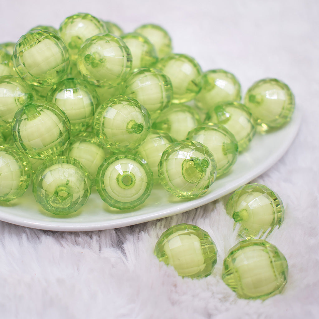 20mm Lime Green Translucent Faceted Bead in a bead Bubblegum Bead The
