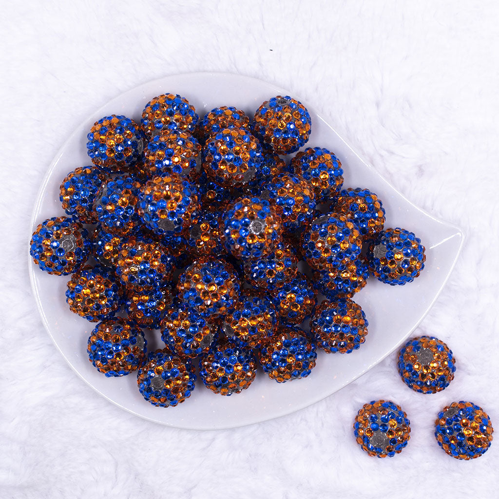 20mm Blue, Orange & Purple Confetti Rhinestone Bubblegum Beads