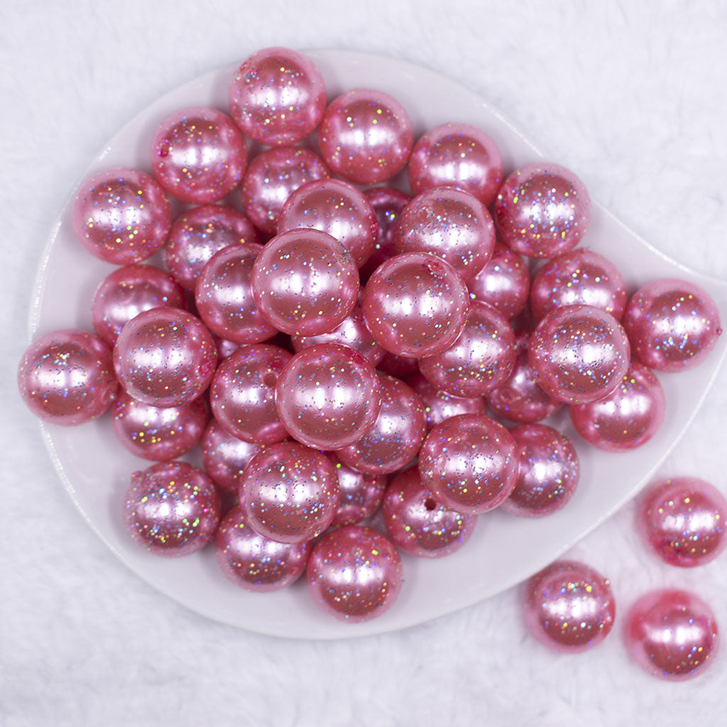 12mm Pink with Glitter Faux Pearl Acrylic Bubblegum Beads - 20