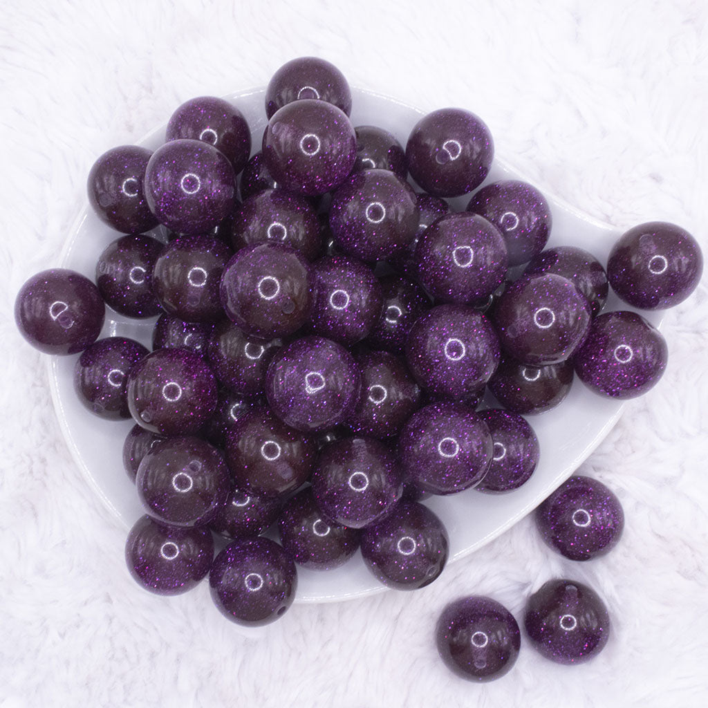 W545- 20mm Purple Confetti Sparkle Chunky Bubble Gum Acrylic Beads (10  Count)