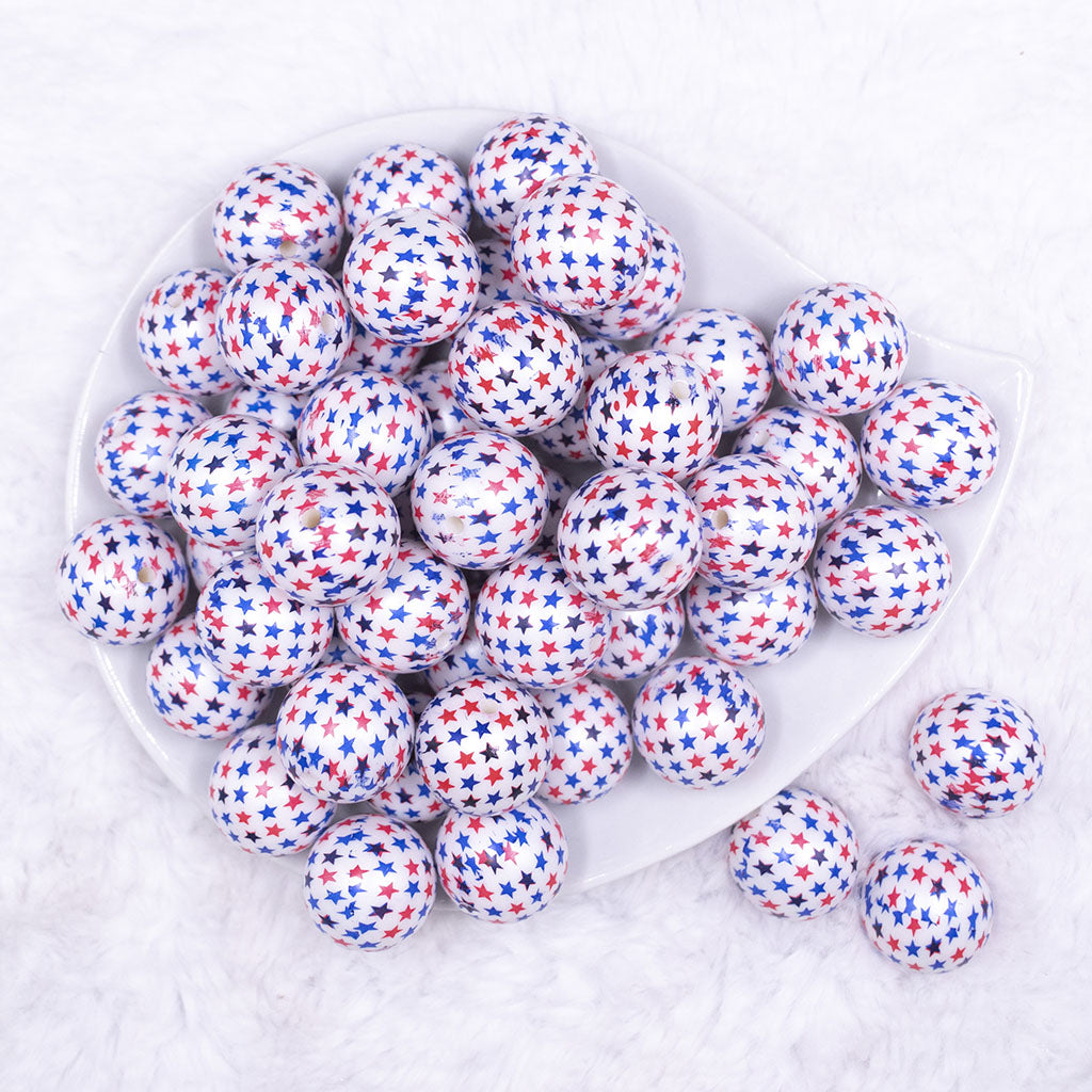 20mm Red, White & Blue Striped Rhinestone AB Bubblegum Beads