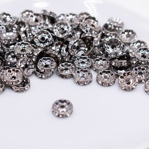 Black on Black Rhinestone Rondelle Spacer Beads