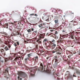 10mm Pink Large Hole Rondelle Spacer Beads - Set of 20