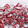 top view of a pile of 10mm Red Large Hole Rondelle Spacer Beads - Set of 20