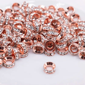 10mm Rose Gold Large Hole Rondelle Spacer Beads - Set of 20