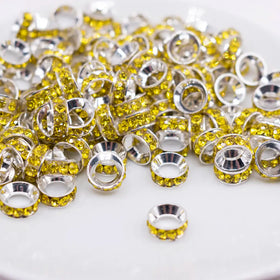 10mm Yellow Large Hole Rondelle Spacer Beads - Set of 20