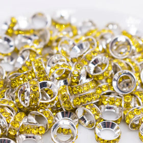 10mm Yellow Large Hole Rondelle Spacer Beads - Set of 20