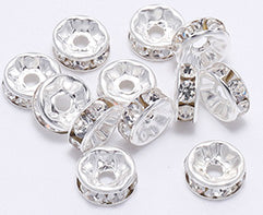 Sexy Sparkles 20 Pcs Green Rhinestone Rondelle Spacer Beads Round Silver  Plated 10mm
