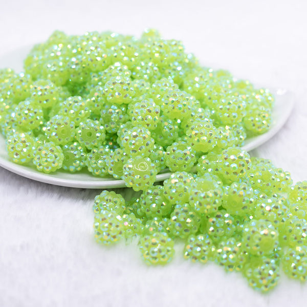 front view of a pile of 12mm Apple Green Rhinestone AB Bubblegum Beads