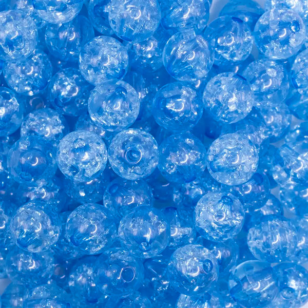 close up view of a pile of 12mm Blue Crackle Bubblegum Beads