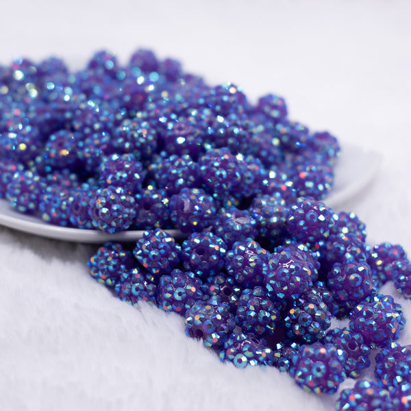 front view of a pile of 12mm Deep Purple AB Rhinestone Bubblegum Beads