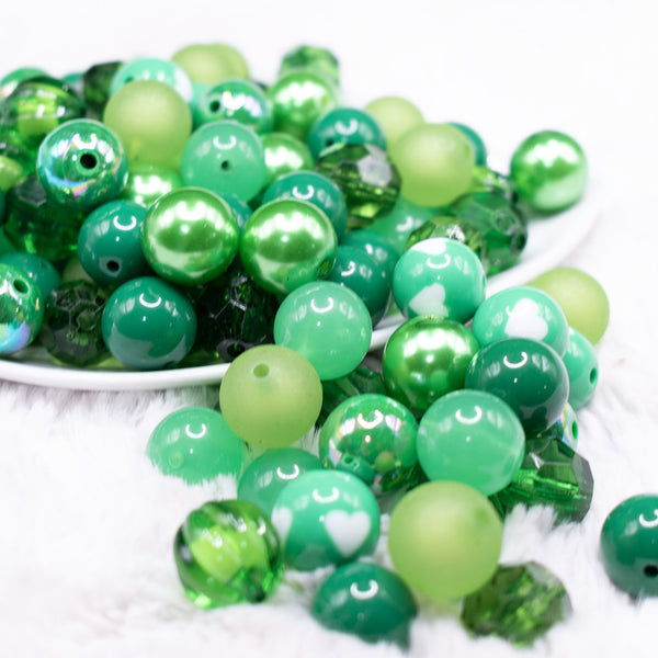 front view of a pile of 12mm Green Acrylic Bubblegum Bead Mix