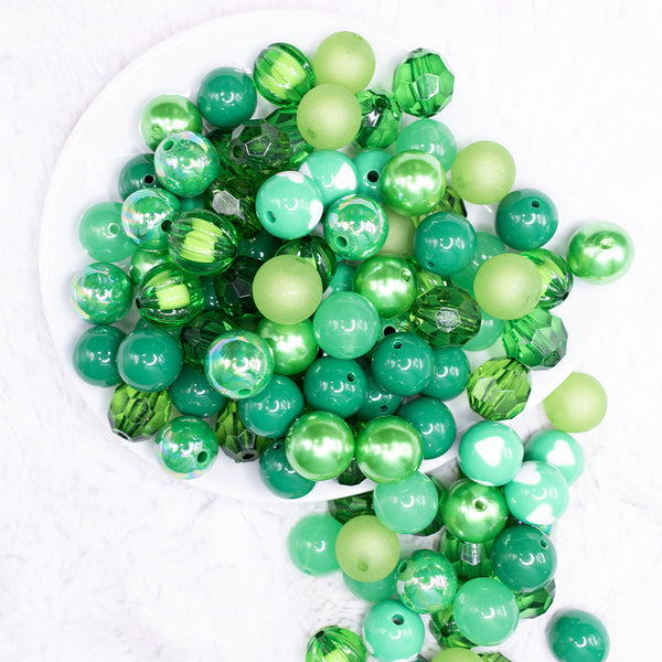 top view of a pile of 12mm Green Acrylic Bubblegum Bead Mix