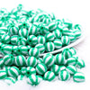 front view of a pile of 12mm Green with White Stripe Beach Ball Bubblegum Beads