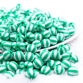 12mm Green with White Stripe Beach Ball Bubblegum Beads