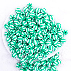 12mm Green with White Stripe Beach Ball Bubblegum Beads