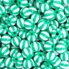 close up view of a pile of 12mm Green with White Stripe Beach Ball Bubblegum Beads