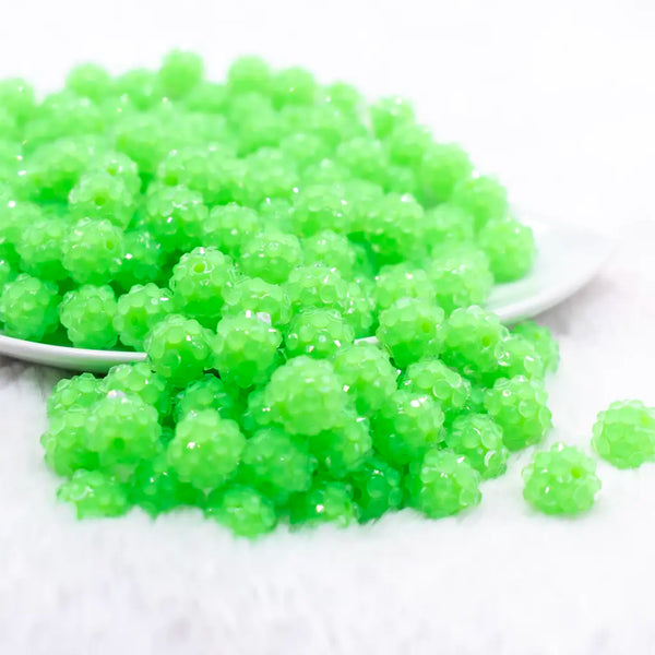 front view of a pile of 12mm Green Neon Rhinestone Bubblegum Beads