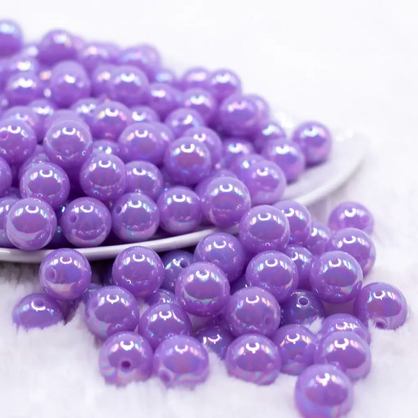 front view of a pile of 12mm Light Purple Neon AB Solid Acrylic Bubblegum Beads