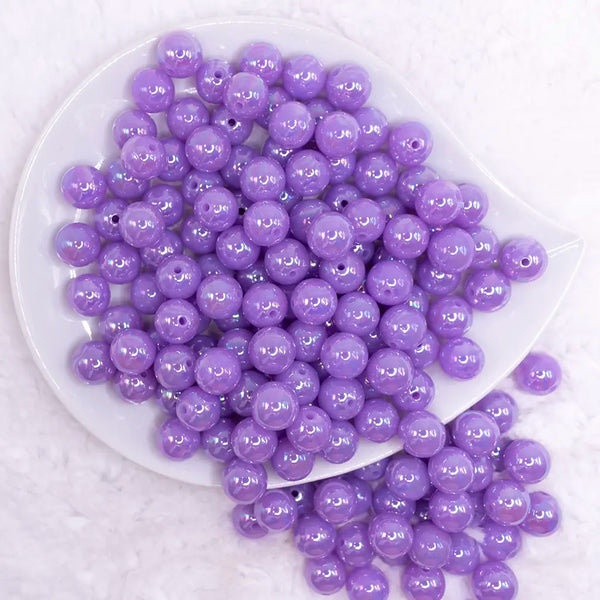 top view of a pile of 12mm Light Purple Neon AB Solid Acrylic Bubblegum Beads