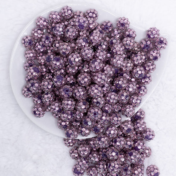 top view of a pile of 12mm Mauve Purple Rhinestone Bubblegum Beads