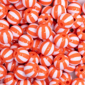 12mm Orange with White Stripe Beach Ball Bubblegum Beads