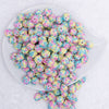 top view of a pile of 12mm Pink, Blue and Yellow Confetti Rhinestone AB Bubblegum Beads