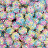 close up view of a pile of 12mm Pink, Blue and Yellow Confetti Rhinestone AB Bubblegum Beads