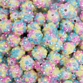 12mm Pink, Blue and Yellow Confetti Rhinestone AB Bubblegum Beads