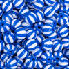 close up view of a pile of 12mm Royal Blue with White Stripe Beach Ball Bubblegum Beads