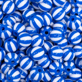 12mm Royal Blue with White Stripe Beach Ball Bubblegum Beads