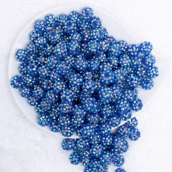 12mm Royal Blue Streak Rhinestone AB Bubblegum Beads