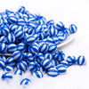 front view of a pile of 12mm Royal Blue with White Stripe Beach Ball Bubblegum Beads