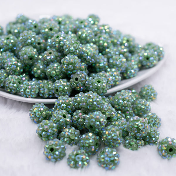 front view of a pile of 12mm Sea Green Rhinestone AB Bubblegum Beads