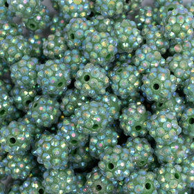 12mm Sea Green Rhinestone AB Bubblegum Beads