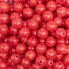 12mm Sunset Red with Glitter Faux Pearl Acrylic Bubblegum Beads - 20 Count