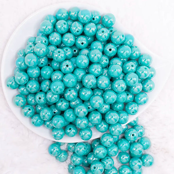 top view of a pile of 12mm Aquamarine AB Solid Acrylic Bubblegum Beads