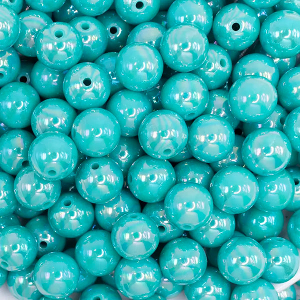 close up view of a pile of 12mm Aquamarine AB Solid Acrylic Bubblegum Beads